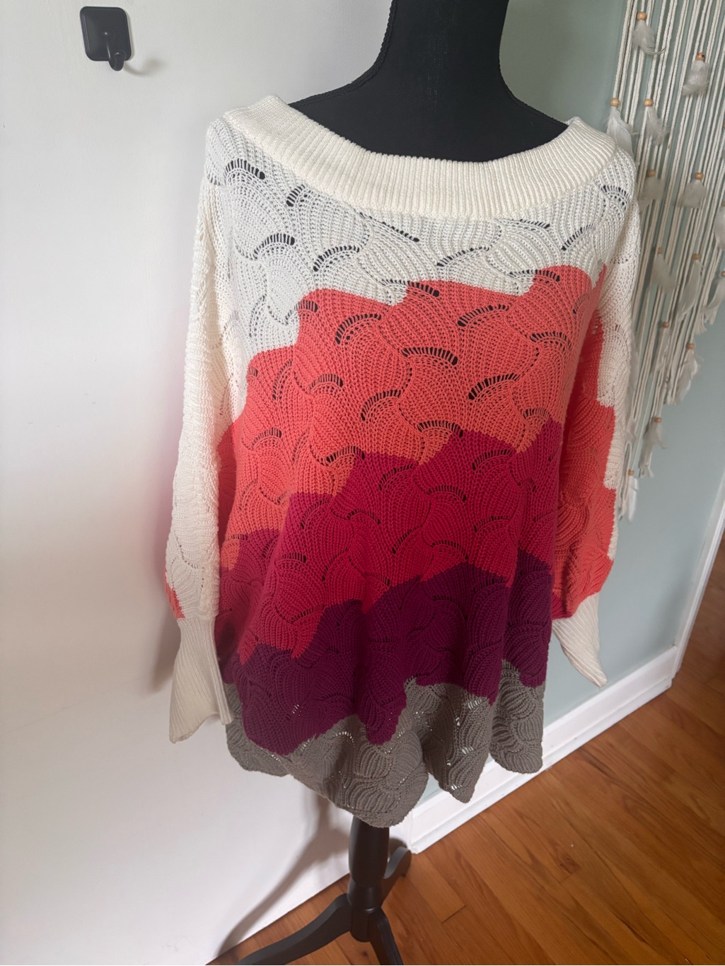 Knit Ombre Wave Sweater White Orange Pink Purple Brown